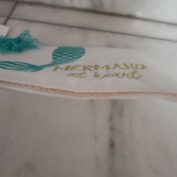 Mermaid At Heart Cream Turquoise Gold Zip Pocket Cosmetics Bag Pouch NEW - Picture 6 of 11